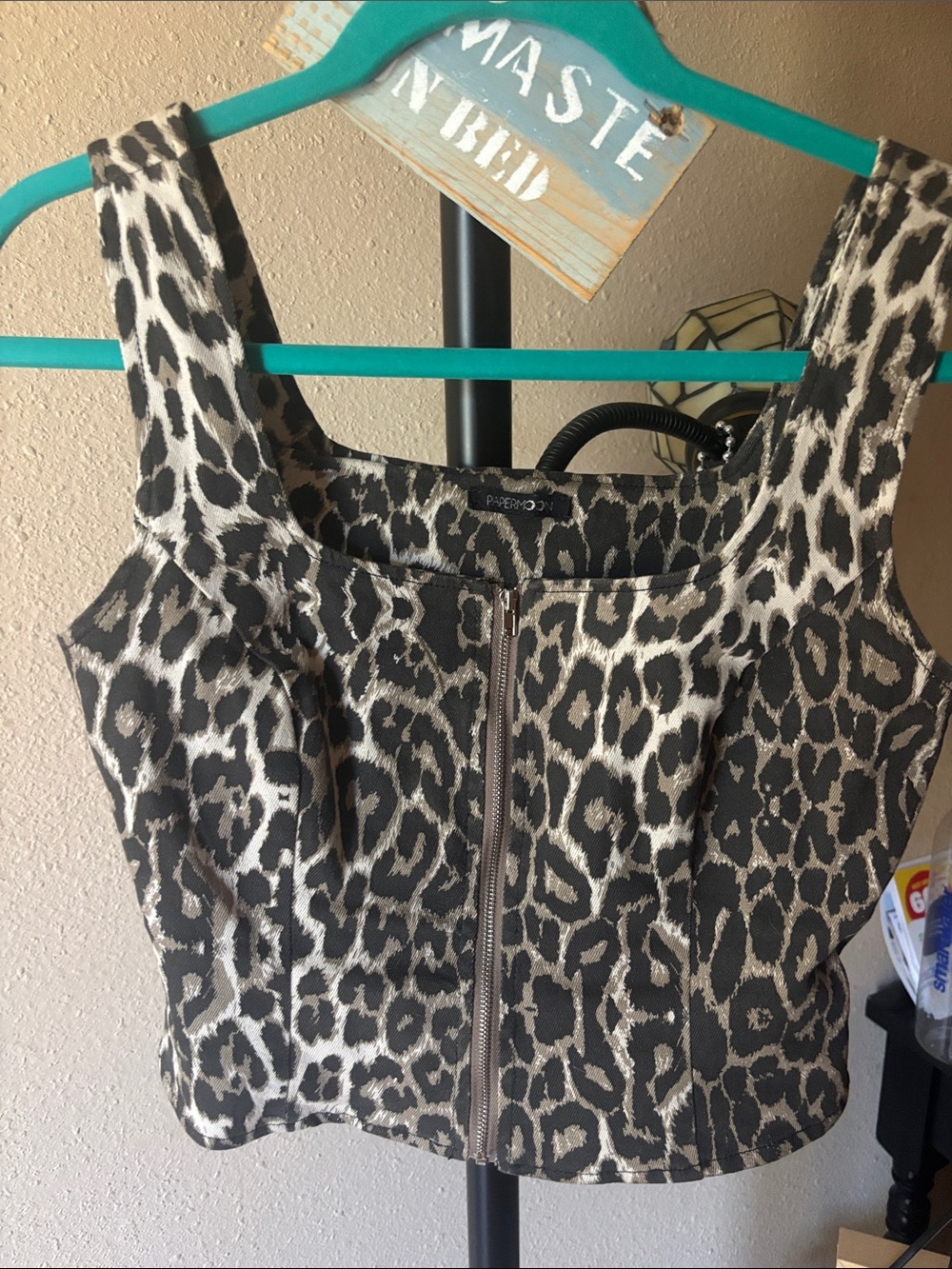 Leopard Print Zip Front Crop Top